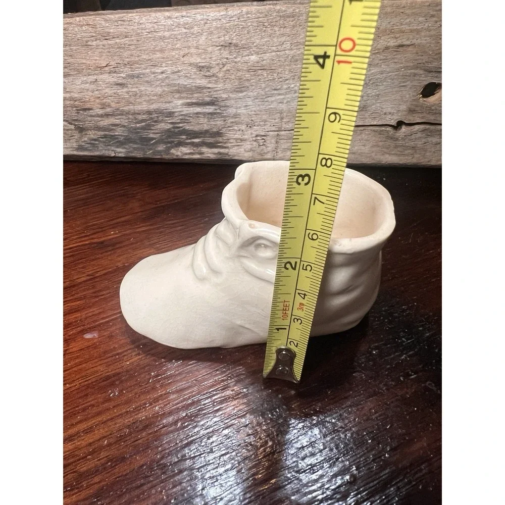 Vintage White Baby Boot Shoe Vase Planter 2